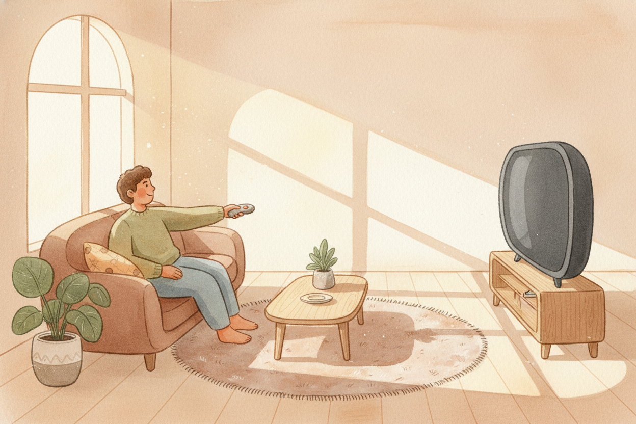 You're sitting on the couch, you press a button on the remote, and across the room the TV obeys. ~~No wires connect them