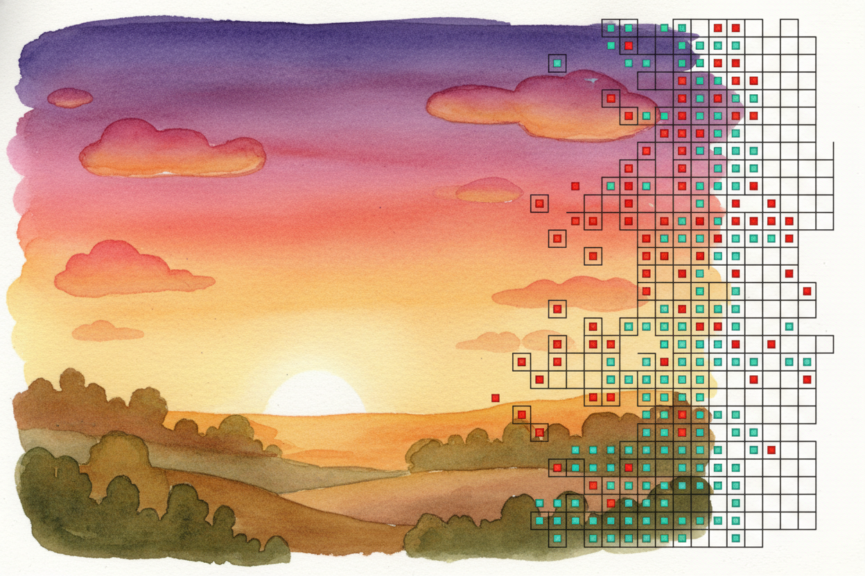 A photo of a sunset? **Millions of these three-light pixels** working together. The pixels at the top might have red and