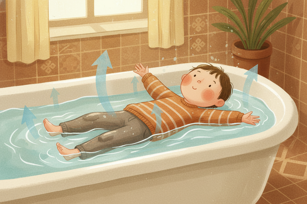 ~~Here's what matters:~~ **water pushes back**. When you sit in a bathtub, the water level rises because your body is sh