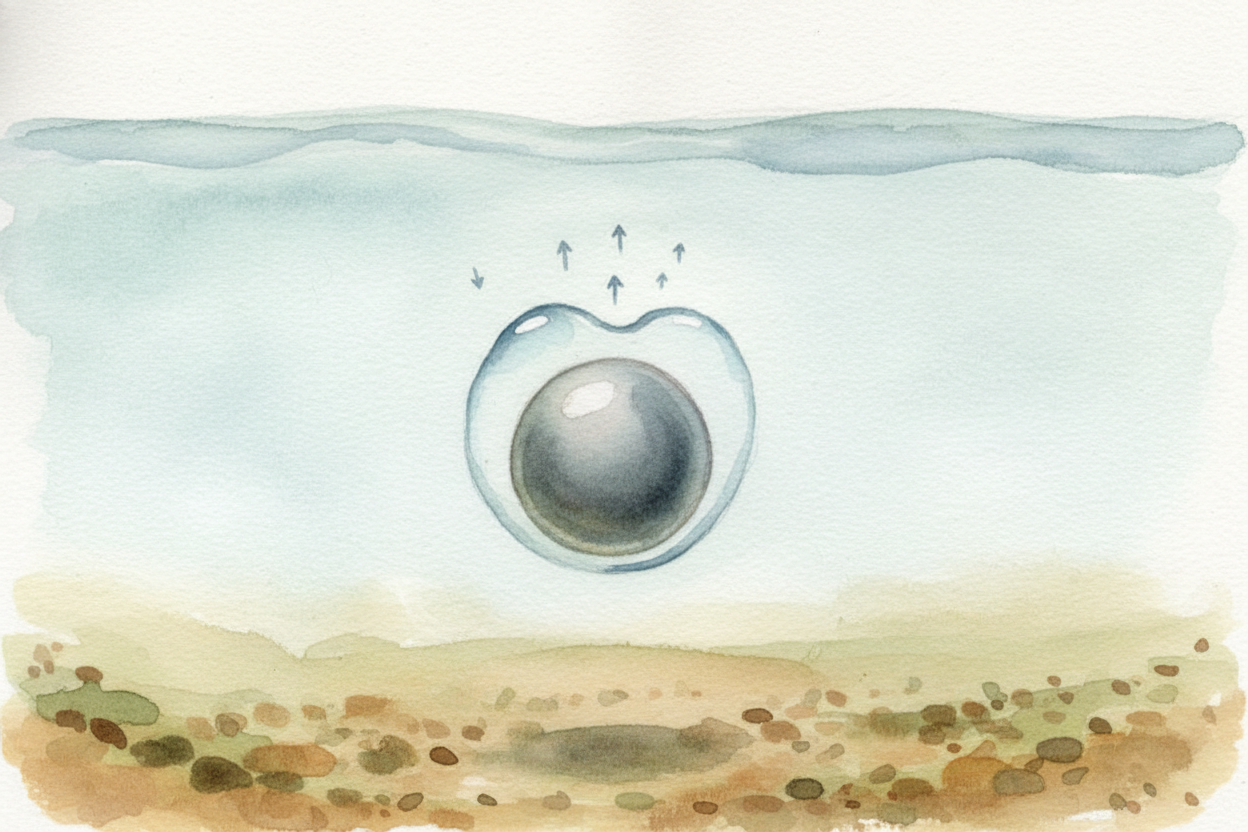 The heavier something is, the more water it needs to push aside to float. **A marble pushes away just a marble-sized bit