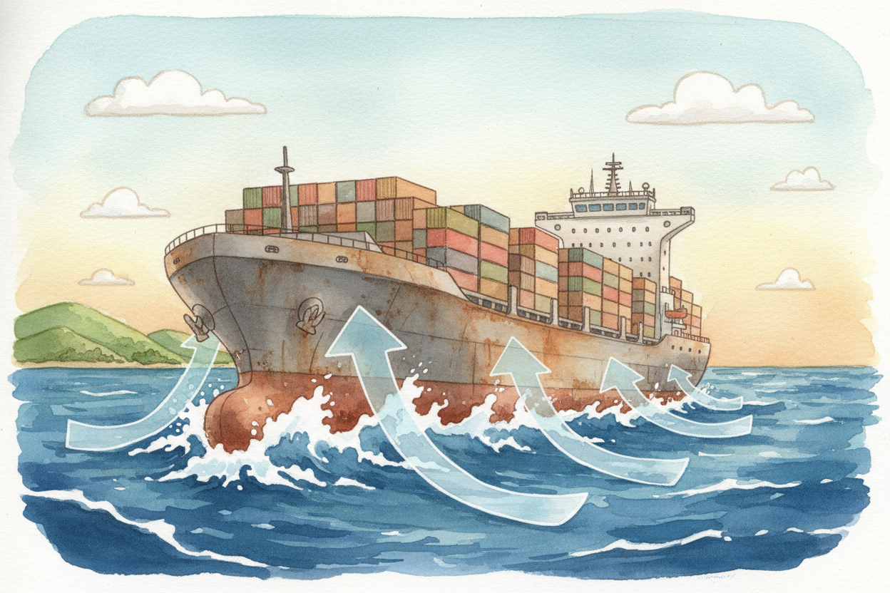 But **that enormous hollow ship**? It sinks down into the ocean until it's pushed aside a ship-sized amount of water — ~