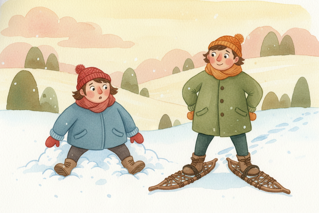 It's like the difference between **standing on snow in regular shoes versus snowshoes**. _Same weight — you —_ but snows