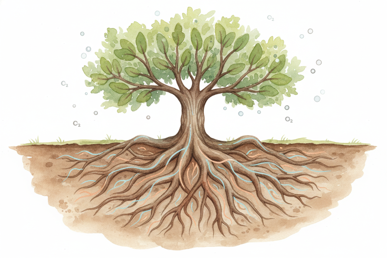 Year after year, the tree follows the same instructions: **catch sunlight, make sugar, build more cells, grow**. *The DN