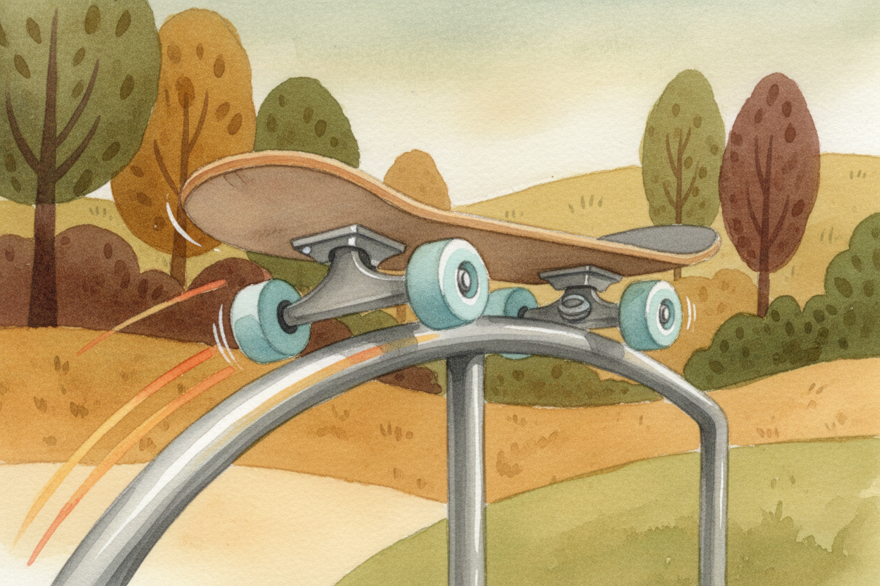 Those wheels aren't just for rolling. They're made of ++urethane++, a rubbery plastic that **grips pavement but slides o