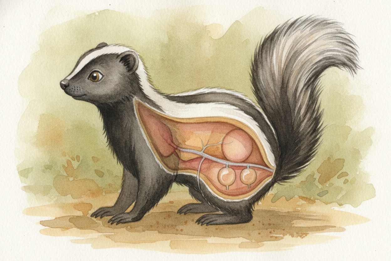 ~~But if you ignore all that~~, the skunk reaches for its **secret weapon** — tucked away near the base of its tail. The