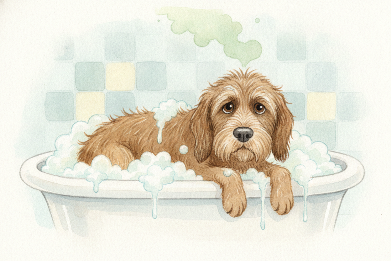 Now for ~~the truly diabolical part~~: the smell refuses to leave. Because the spray is oily, it clings to fur and skin 