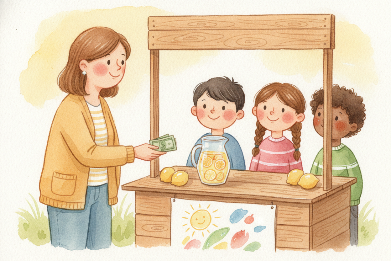 Imagine you and your friends start a lemonade stand. You need money for lemons, sugar, and a pitcher, so you ask your ne