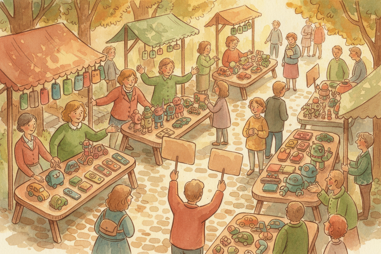 Now imagine thousands of companies — not just lemonade stands, but car makers, toy companies, phone inventors — all sell
