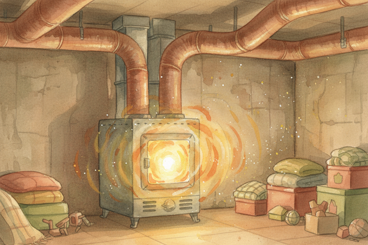 When the room is too cold — say it's **65 degrees** and you want 70 — the thermostat sends a signal to the furnace or he