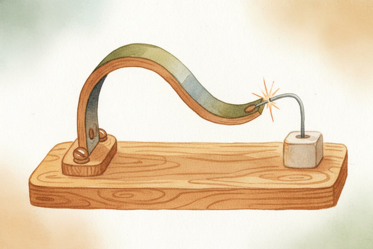 ~~Now here's where it gets clever.~~ One end of that strip is bolted down. The other end is **free to move** — and right