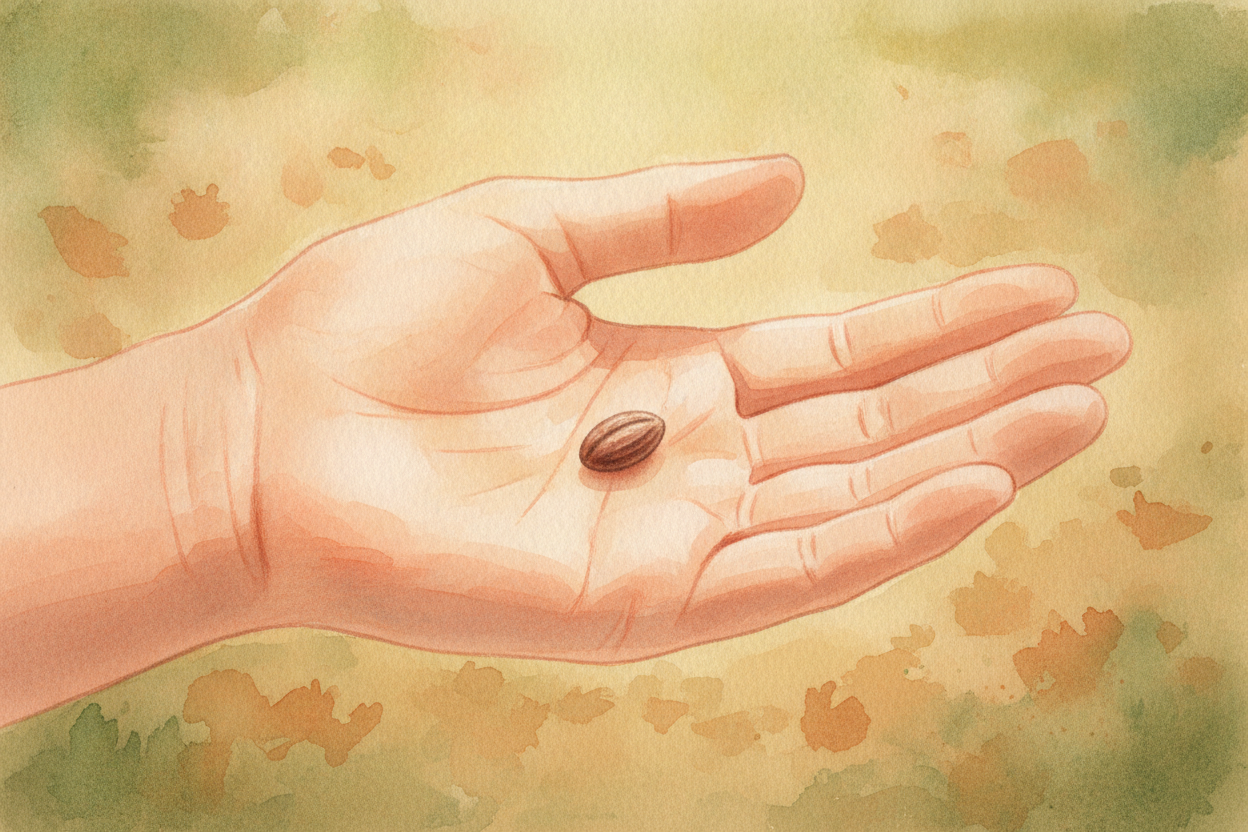 Hold a seed in your palm and it does absolutely nothing. It just sits there, looking like **a freckle that fell off the 