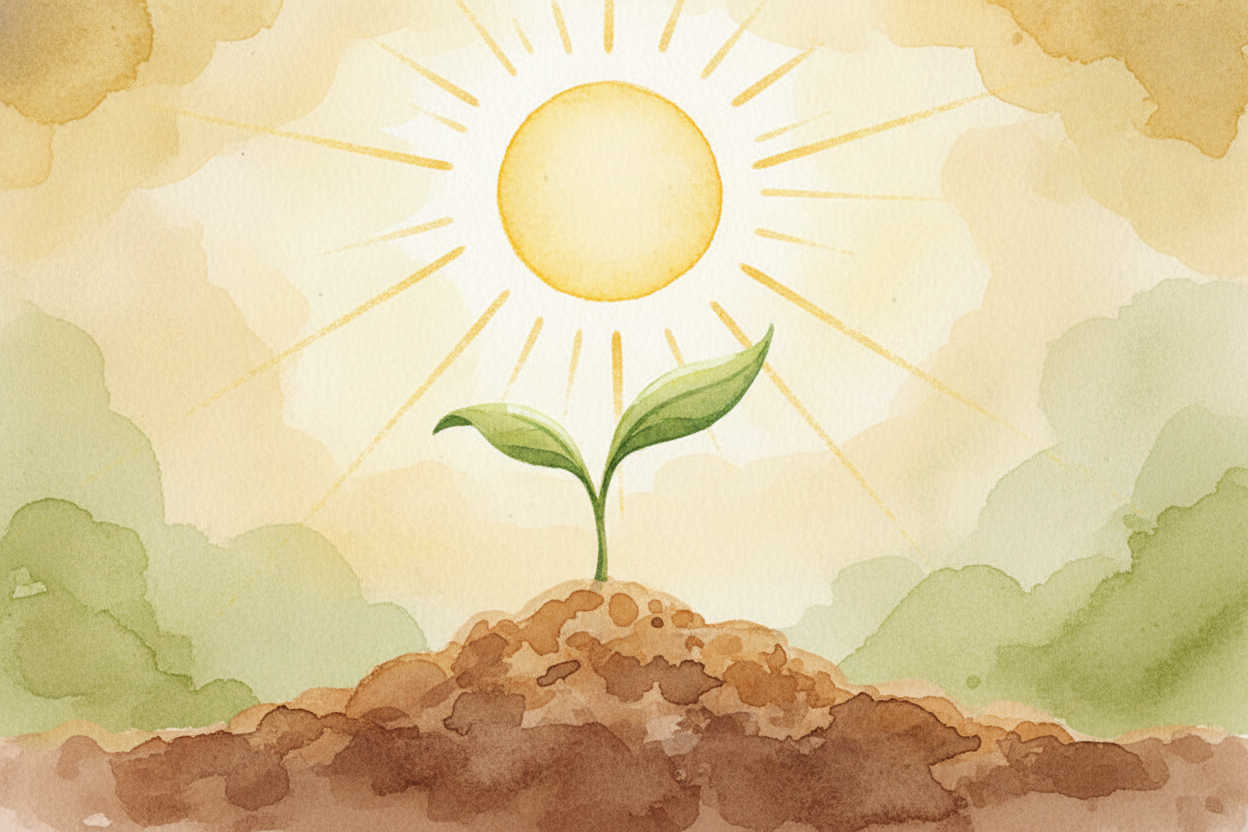 The shoot breaks the surface and unfurls its first leaves like tiny green flags. ~~And here is the magic trick~~ that ch