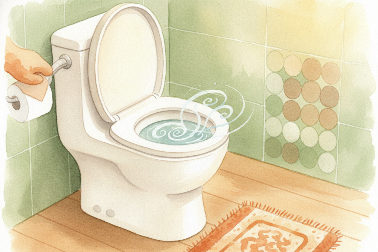 You press the handle, you walk away, and the toilet does its thing. ~~But wait —~~ how does it know when to stop? There'