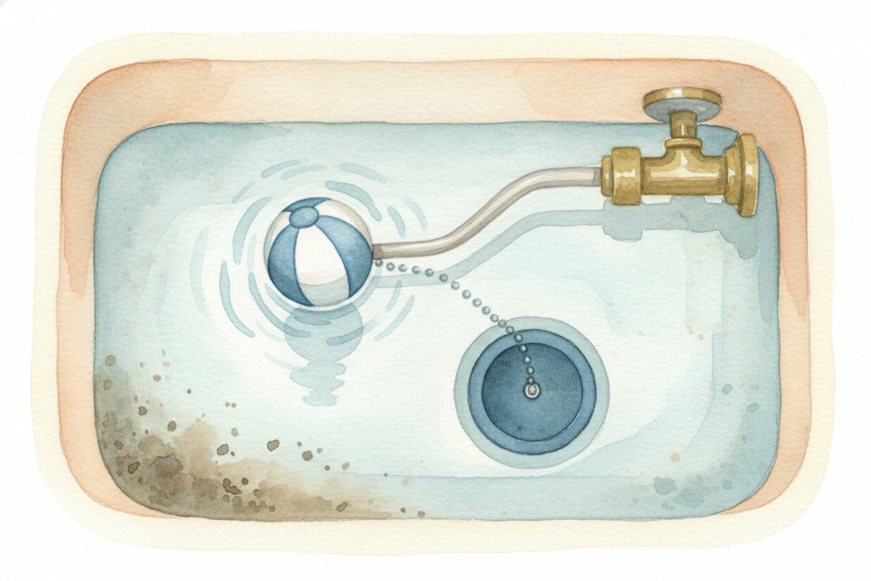 ~~The secret lives in the tank behind you.~~ Lift the lid and you'll see a **surprisingly simple machine**: a few plasti