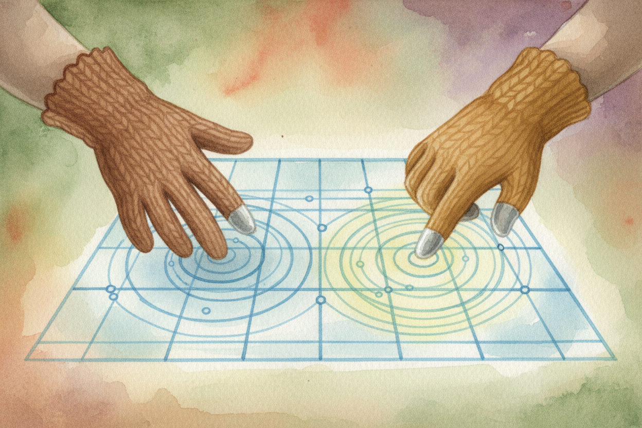 ~~That's why~~ the screen doesn't care if you're wearing regular gloves — **the fabric blocks your finger's electric pul
