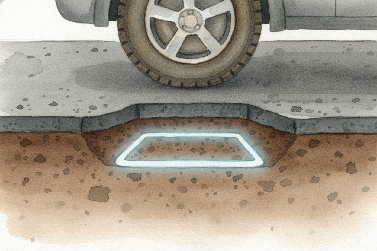 ~~Here's the secret:~~ buried in the road under your car, there's a loop of wire. It's called an ++induction loop++, and