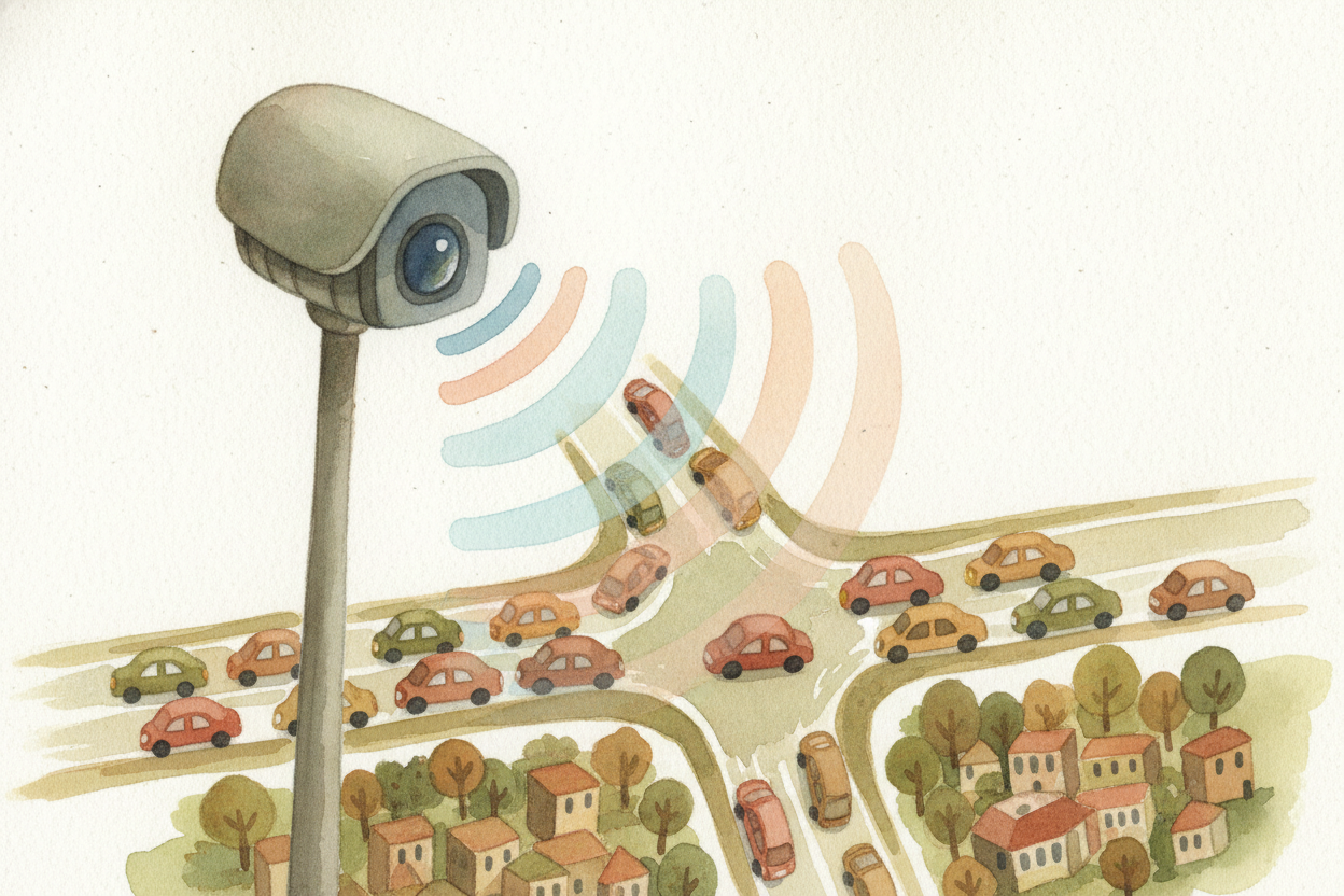 Some lights don't use loops at all. Instead, a camera mounted above the intersection ~~watches for cars like a hawk~~, o