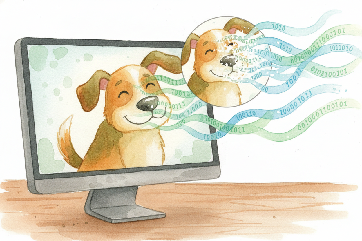 How do ++1s and 0s++ become a picture of your dog? Your computer uses a code. Imagine you and your friend invented a **s