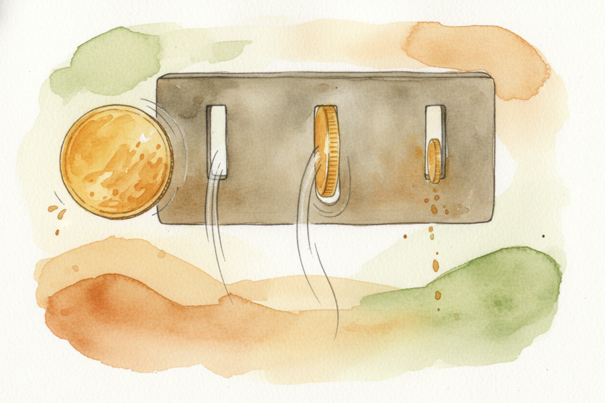 ~~But weight isn't enough~~ — **a washer from the hardware store might weigh the same as a quarter**. So test two: *size