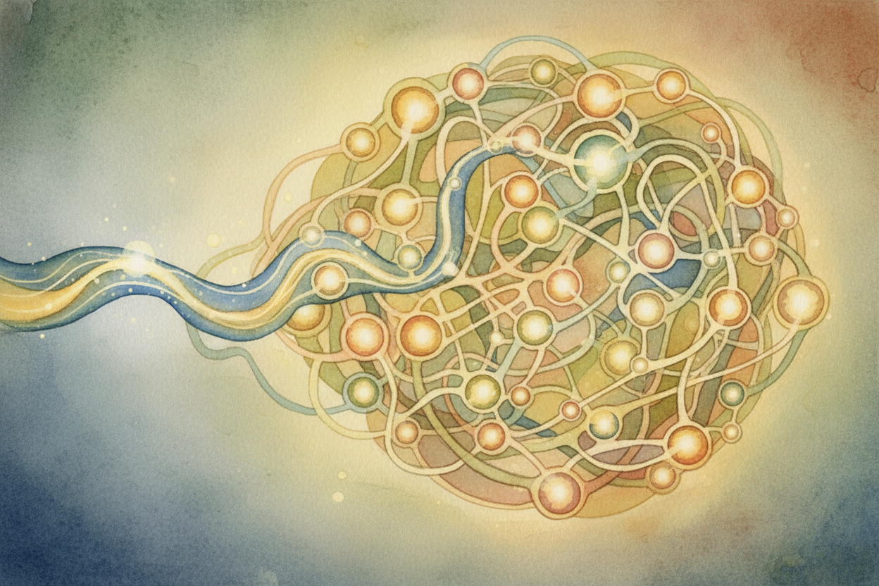 ~~Now comes the magic.~~ The clean signal flows into a neural network — a program built like a **giant web of connection