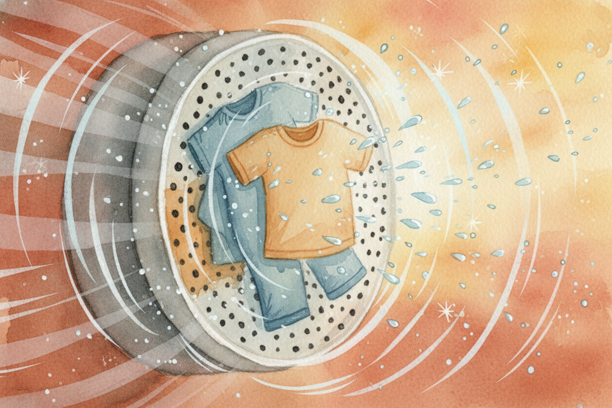 Finally, ~~the grand finale~~: the spin cycle. The drum roars to life, **spinning so fast your clothes plaster against t