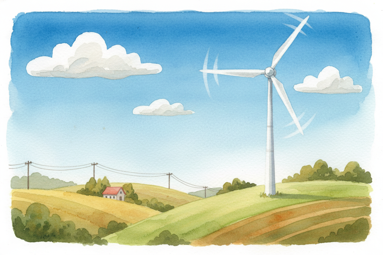 You've seen them standing tall on hillsides and out at sea — those enormous white towers with three giant blades slowly 
