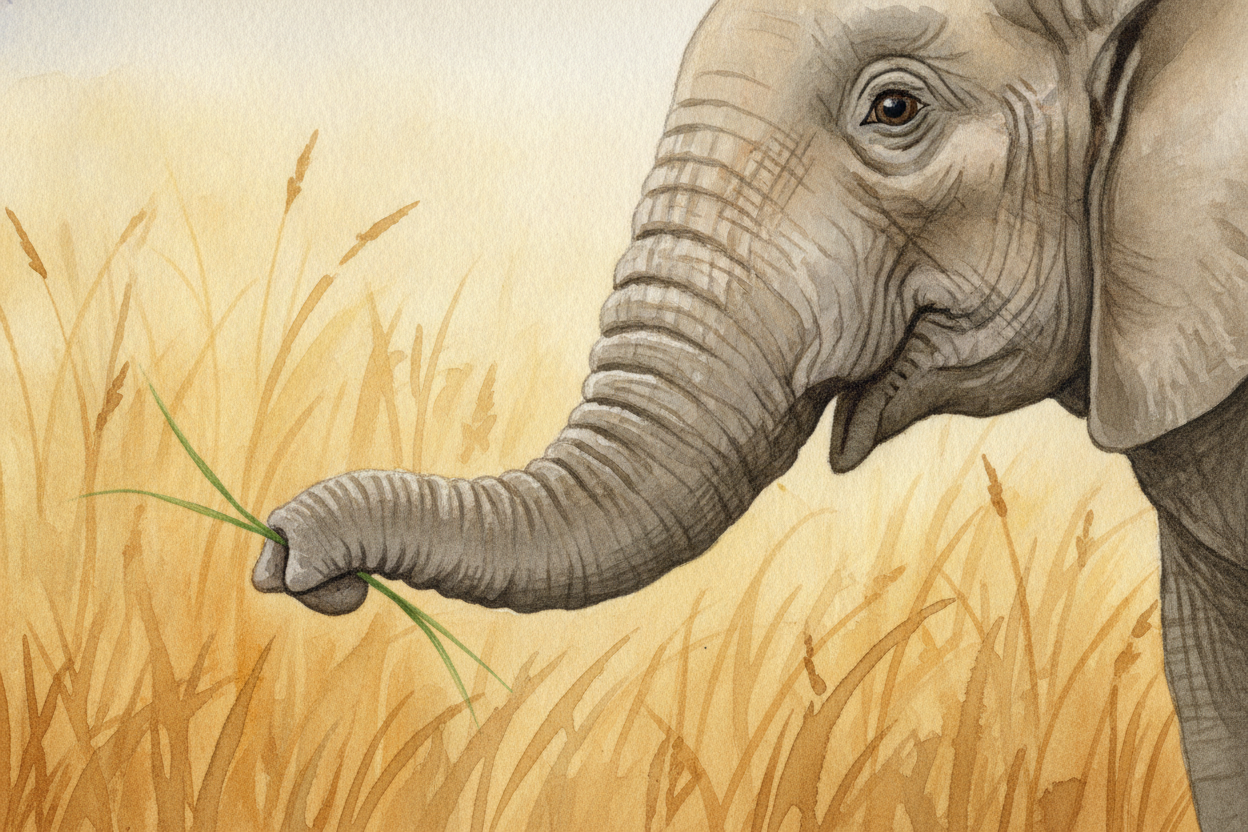 At the very tip, the trunk has finger-like flaps. An ++African elephant++ has two of these little "fingers," and an ++As