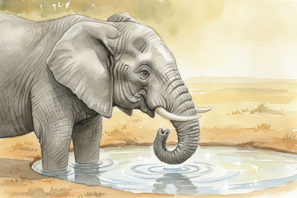 ~~Now the fun part:~~ drinking. An elephant does **NOT drink through its trunk like a straw**. Instead it sucks water pa