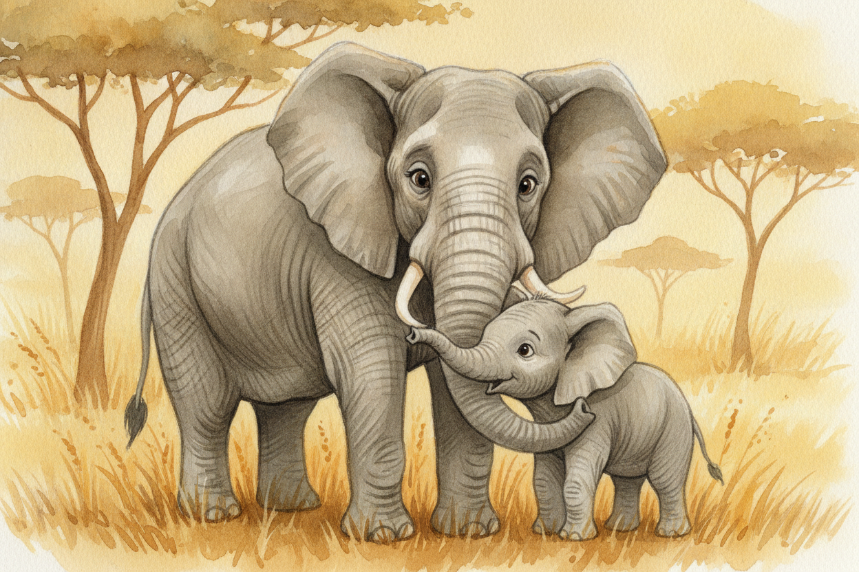 ~~And it's gentle, too.~~ Mothers stroke their babies with their trunks, and elephants greet each other by curling trunk