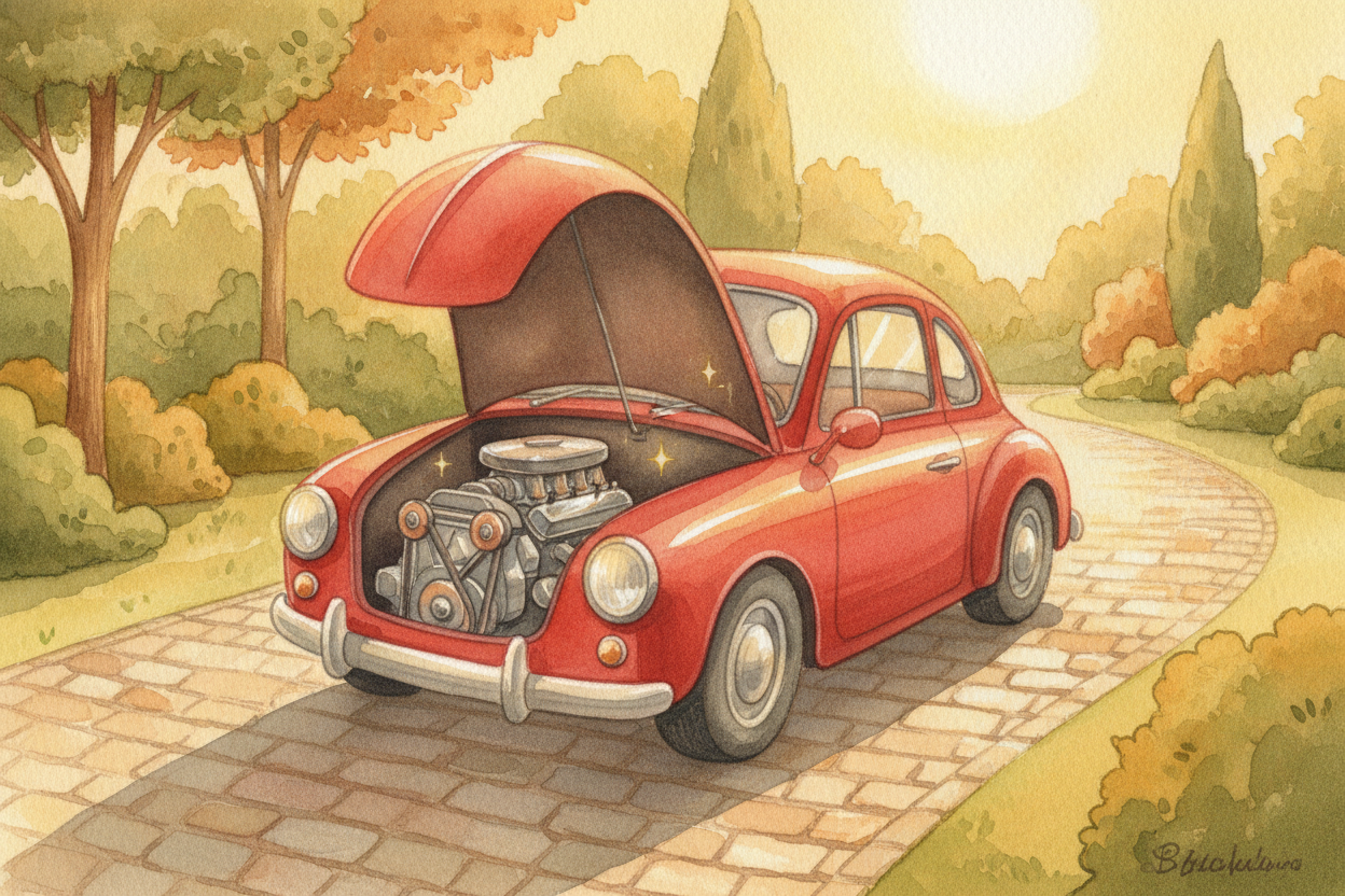 A car just sits there — a heavy lump of metal and glass — until something deep inside it wakes up and starts pushing. Th