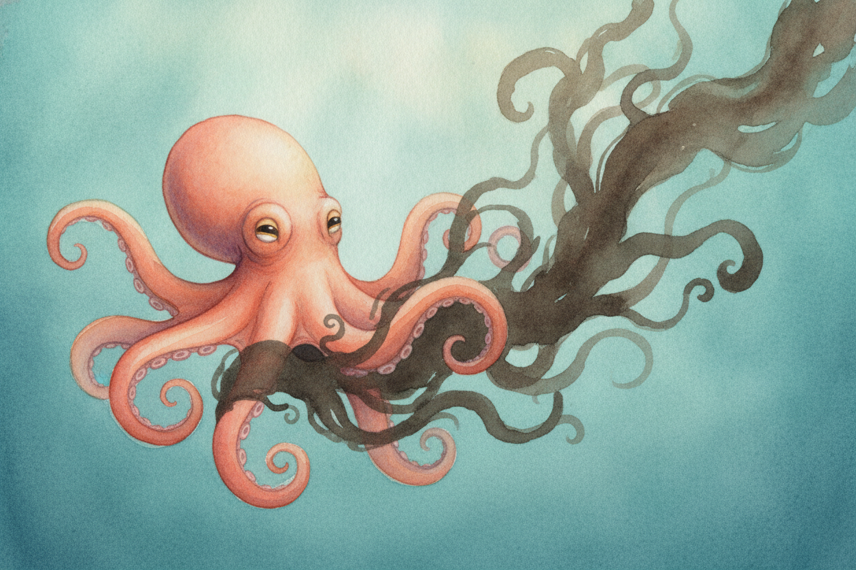 First, let's meet the ink itself. It isn't magic and it isn't fear leaking out — it's a real substance the octopus makes