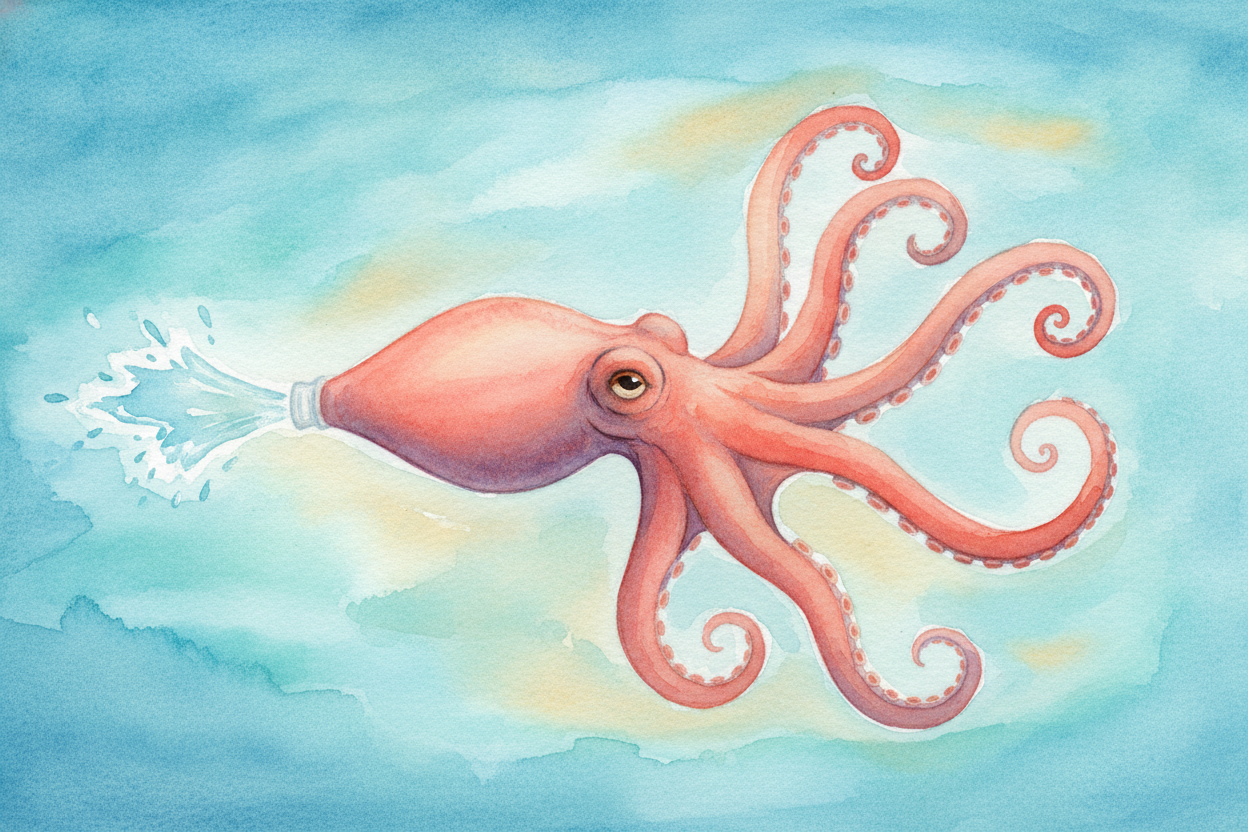 Now, how does the ink get OUT? The octopus has a body part called the ++siphon++ — a **stretchy, muscular tube**, a bit 