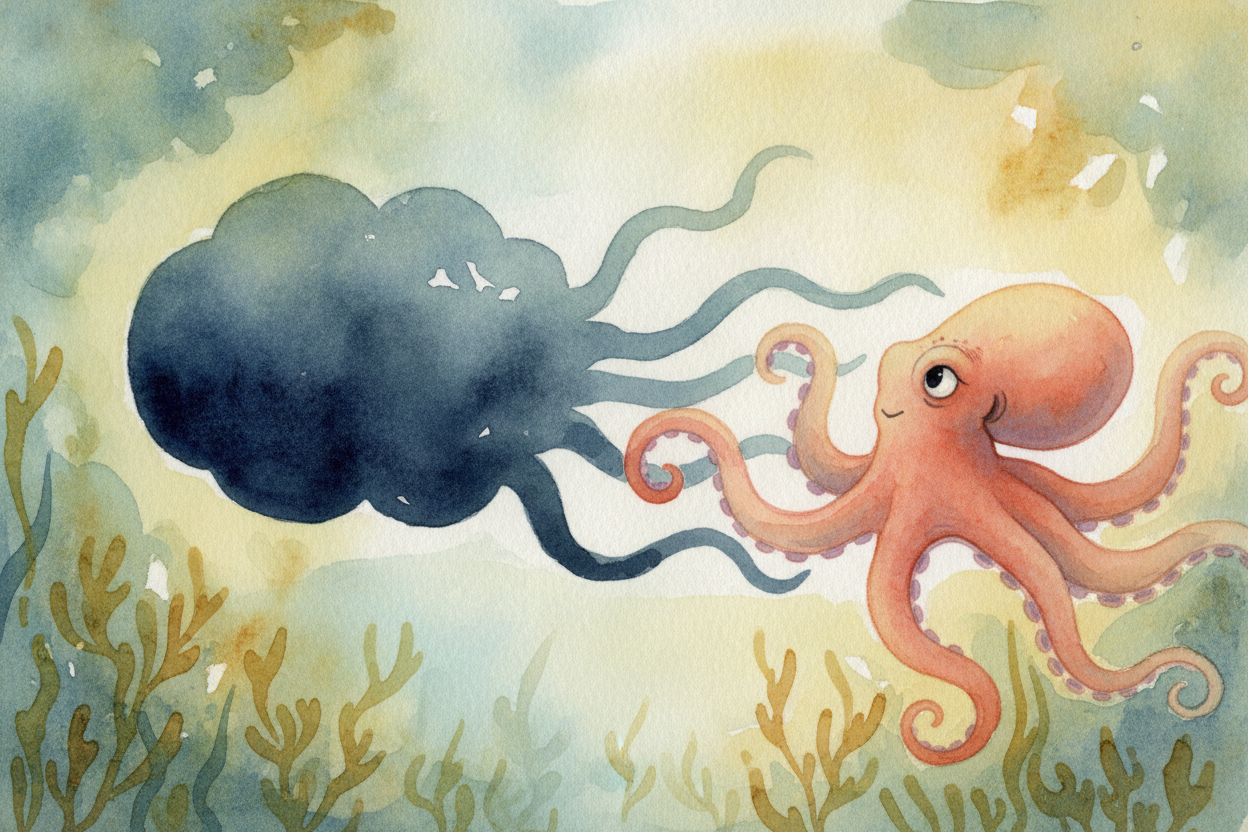 But the ink isn't just a curtain to hide behind. There's a slimy ingredient in it called mucus, and it makes the ink hol