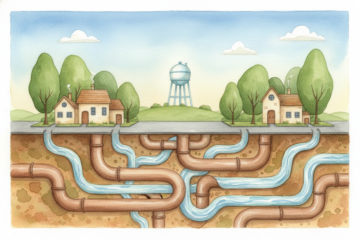 Your drop started this morning in a pipe under your street. Hundreds of pipes run beneath every neighborhood like **unde
