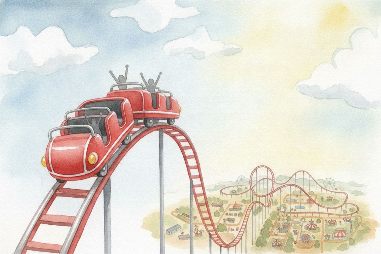 A roller coaster has one secret it never tells the screaming riders: ~~it has no engine~~. Once it leaves the station, n