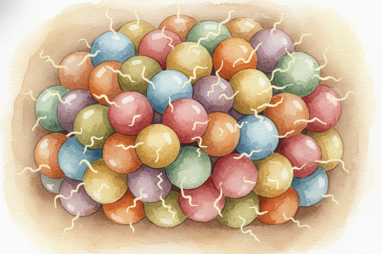 Everything is made of atoms — **tiny building blocks** way too small to see. In most stuff, atoms huddle close together 