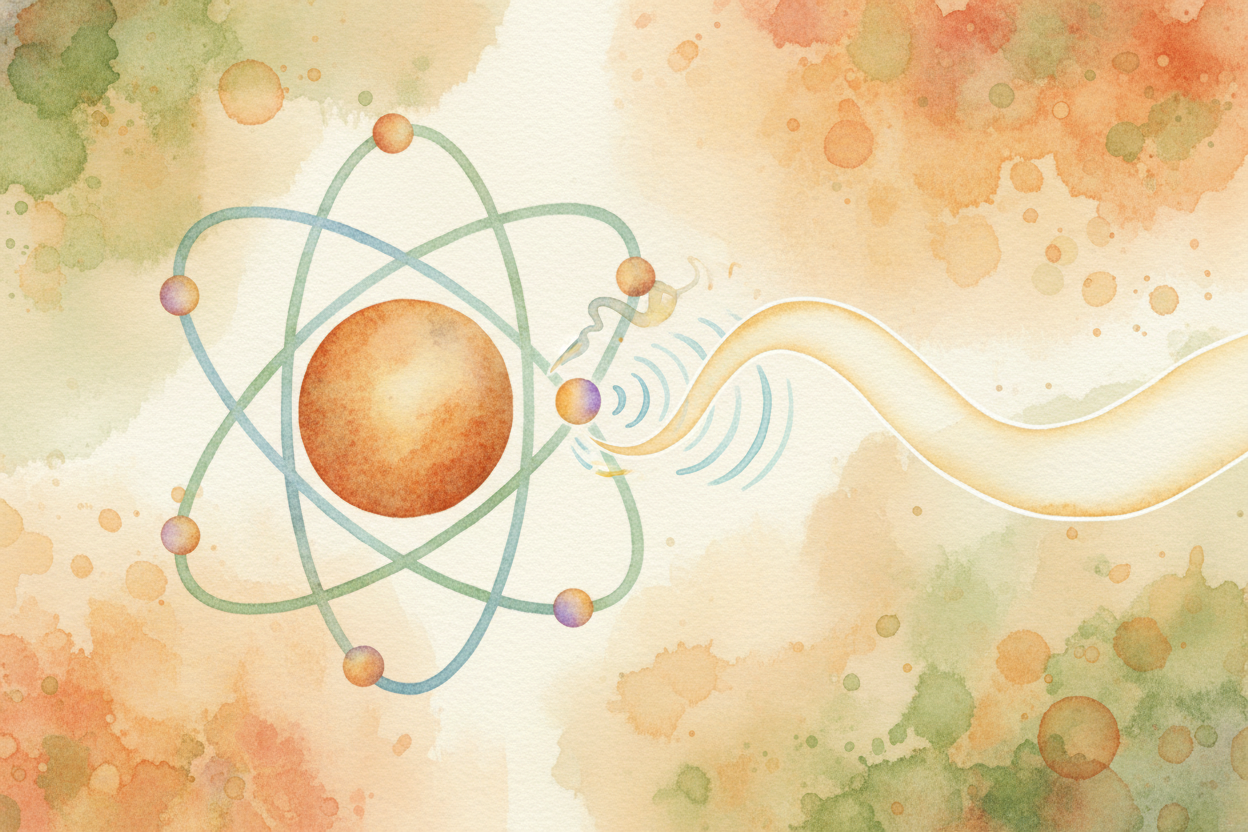 ~~But light doesn't just slip past the atoms.~~ It actually interacts with them — carefully. Each atom's electrons (the 