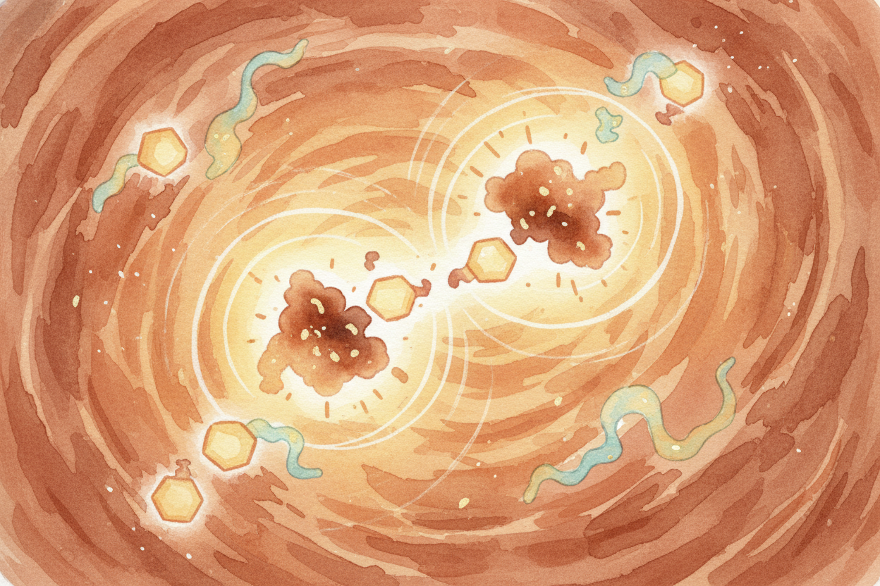 ~~But here's the magic:~~ sugars and amino acids don't just sit there. Over months and years, heat and time glue them to