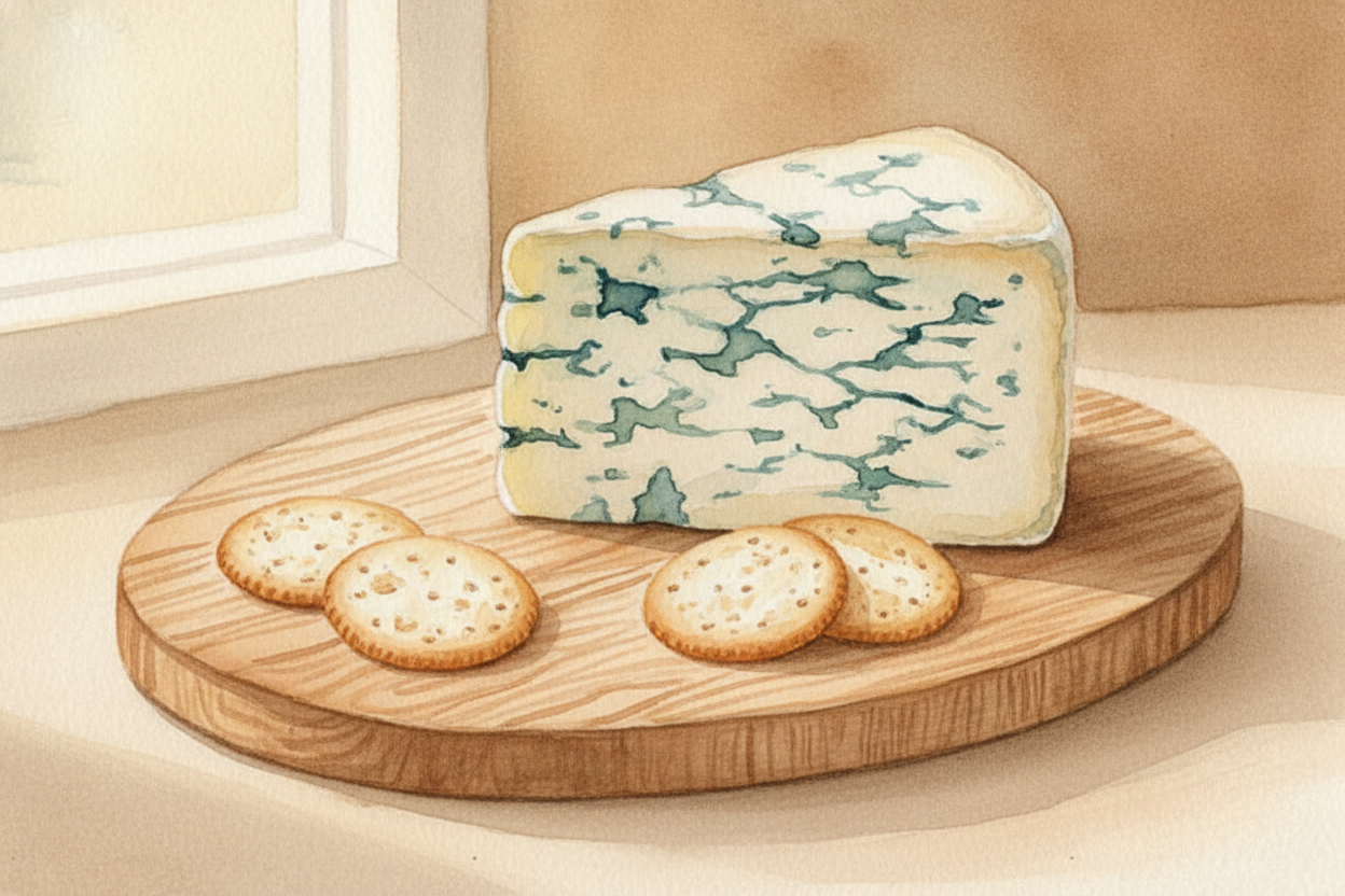 You've probably seen blue cheese at the grocery store — that creamy white cheese with **blue-green veins running through