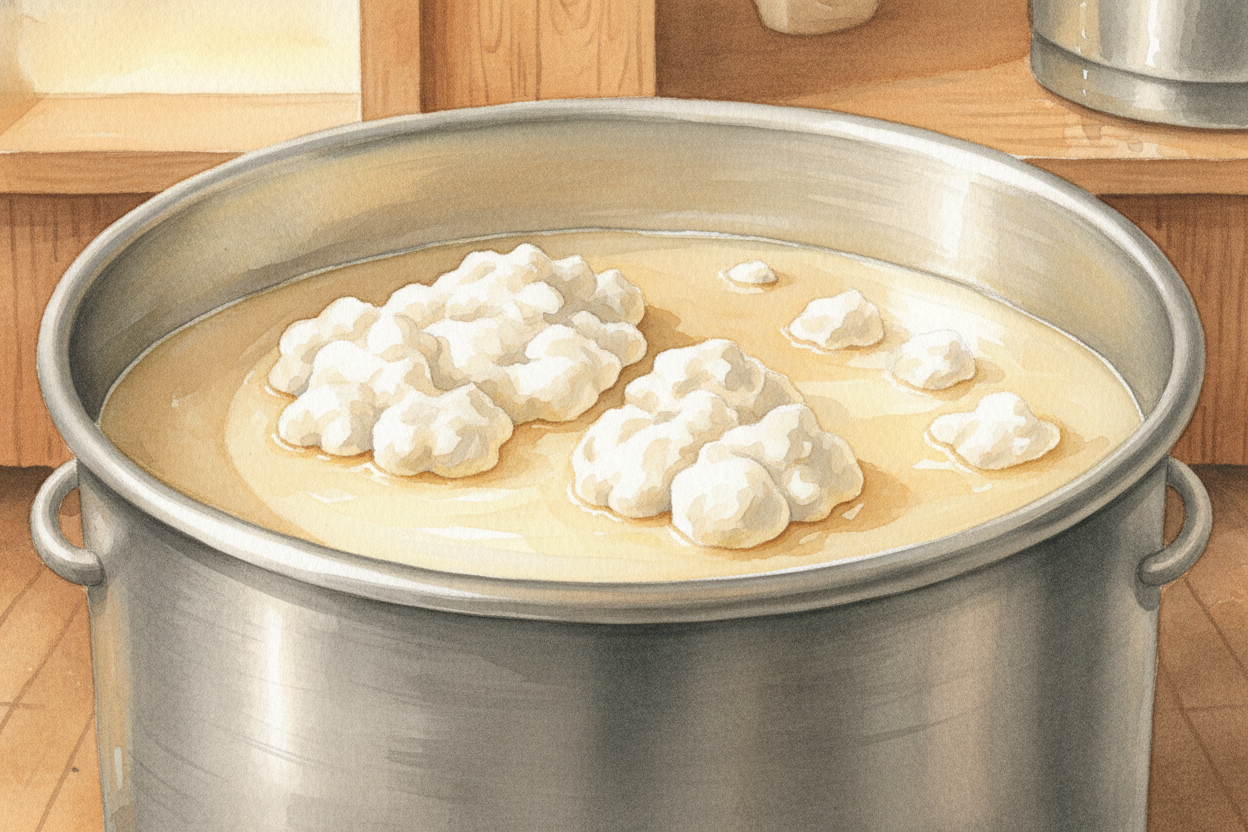 First, cheesemakers start with regular milk — usually from cows. They warm it up and add **special bacteria** _(the help