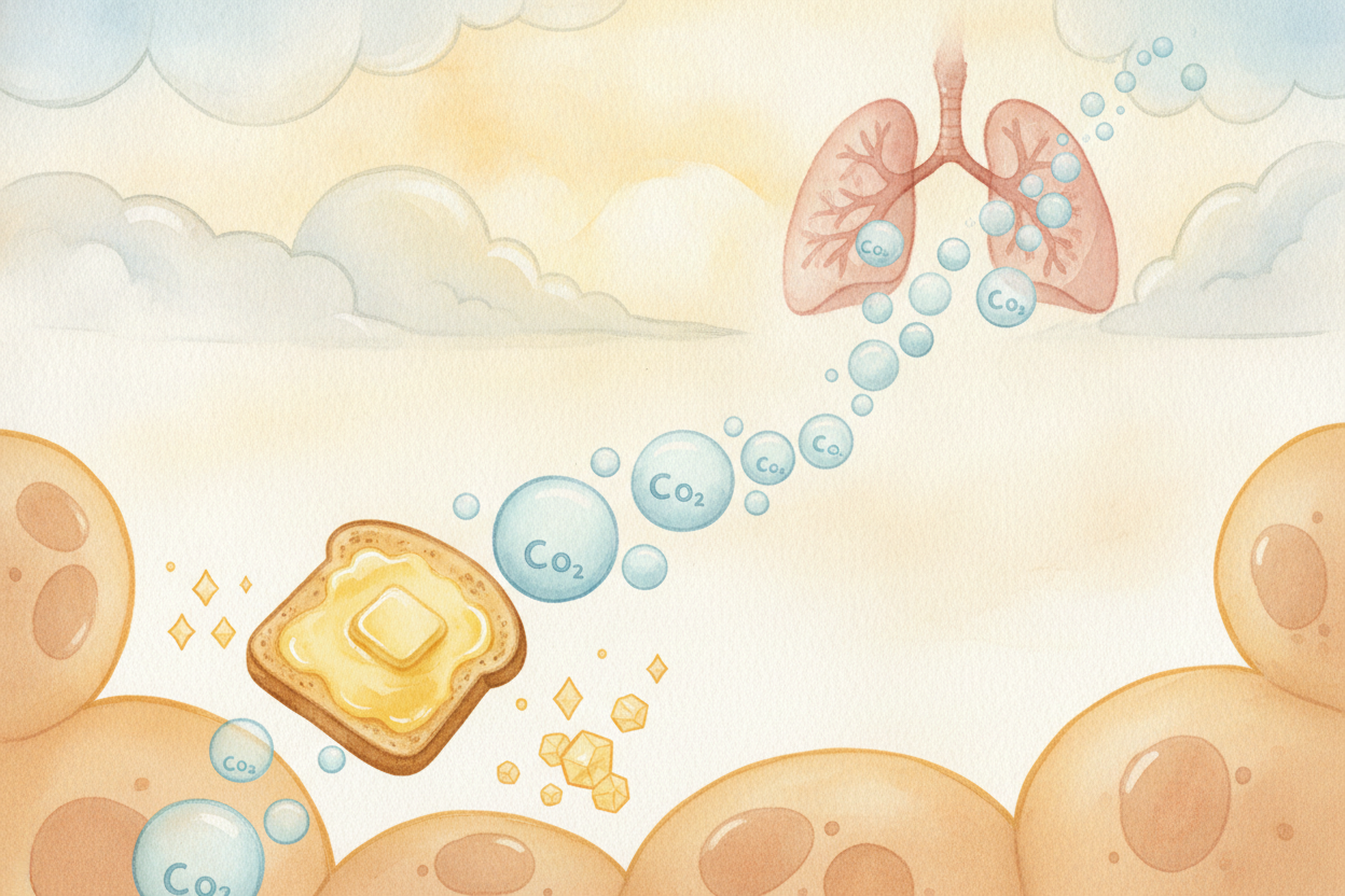 ~~And the leftovers?~~ When oxygen and glucose finish reacting, they leave behind water and carbon dioxide. The water ju