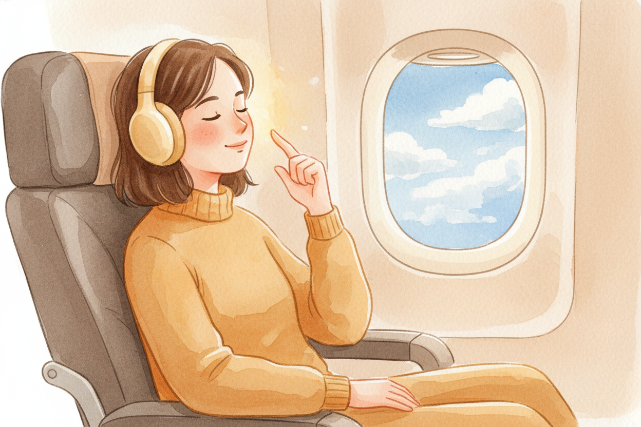 You slip on your headphones, press a button, and the roar of the airplane engine ~~just… vanishes~~. The baby crying thr