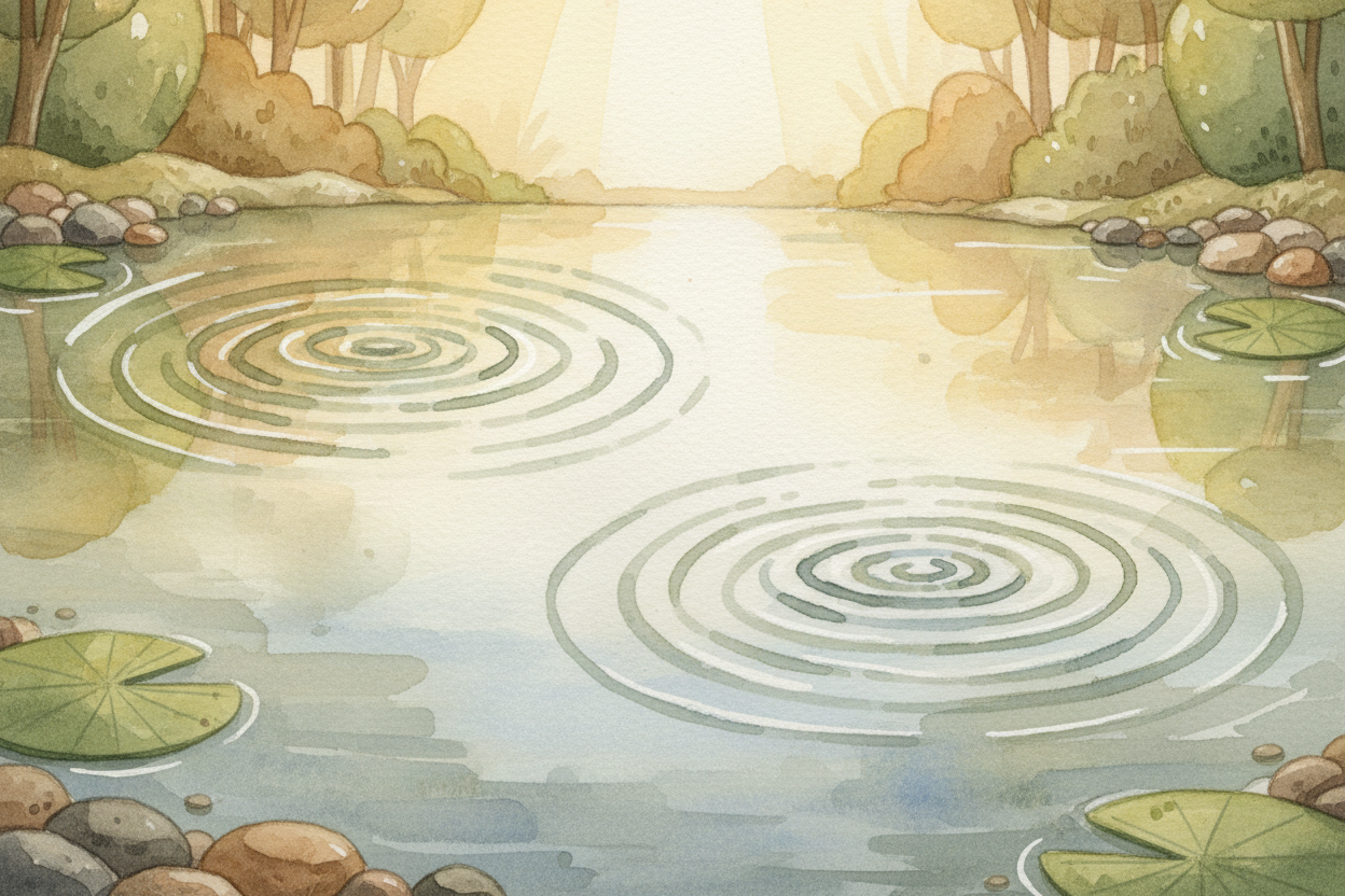 Now imagine two stones hitting the pond ~~at exactly the same spot~~, but one lands a half-second after the other. The f