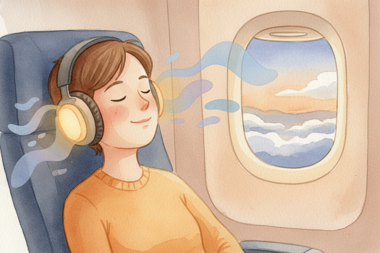 What you hear is silence, or close to it. The roar is still happening out in the cabin, but inside your headphones, it's