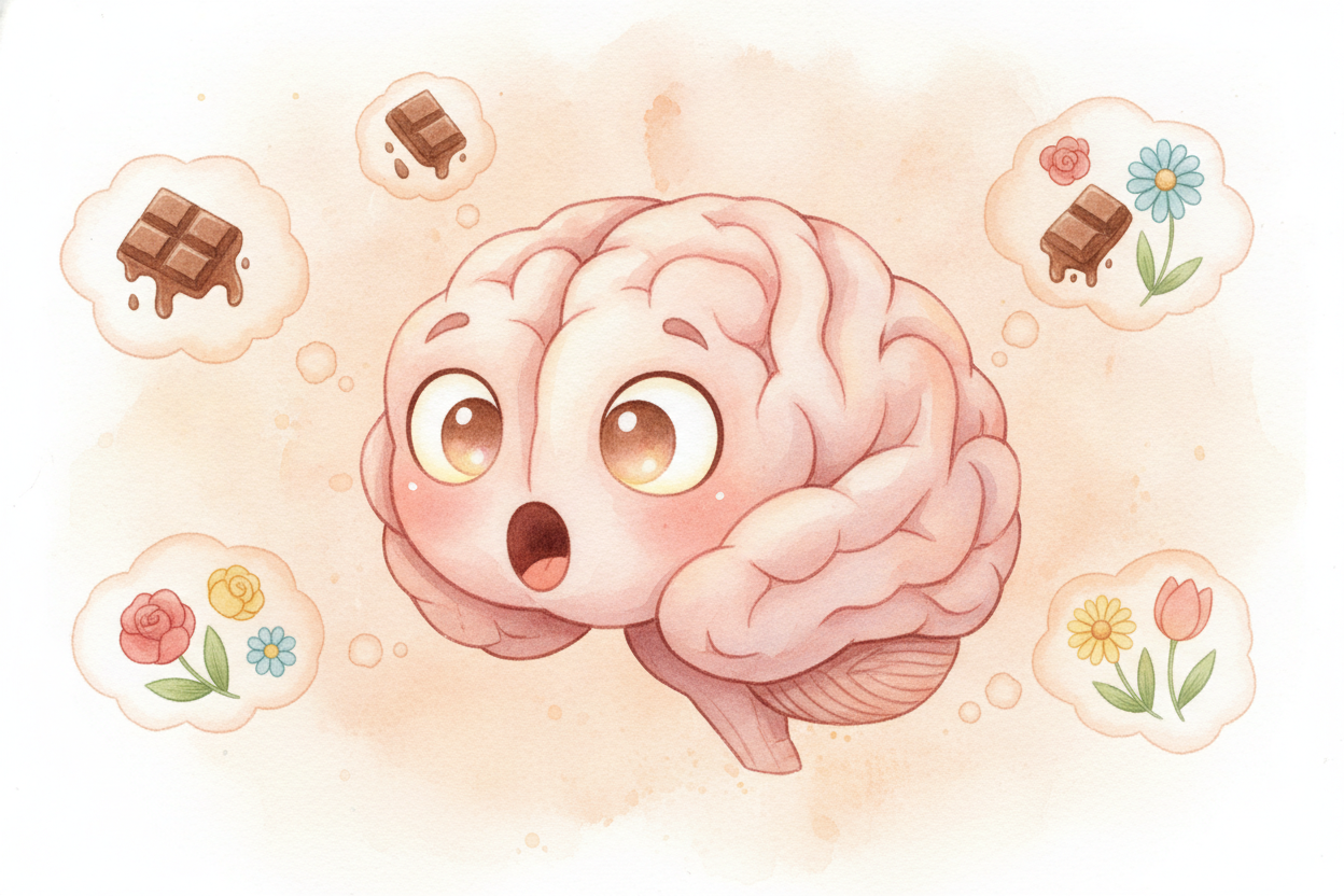 ~~And then your brain does the real magic:~~ **it reads the pattern and gives it a name**. "Chocolate!" "Grandma's house