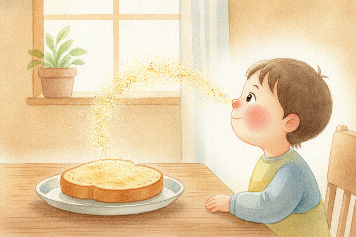 So a smell is really **a tiny journey**. A crumb breaks off something in the world, floats into your nose, sticks in the