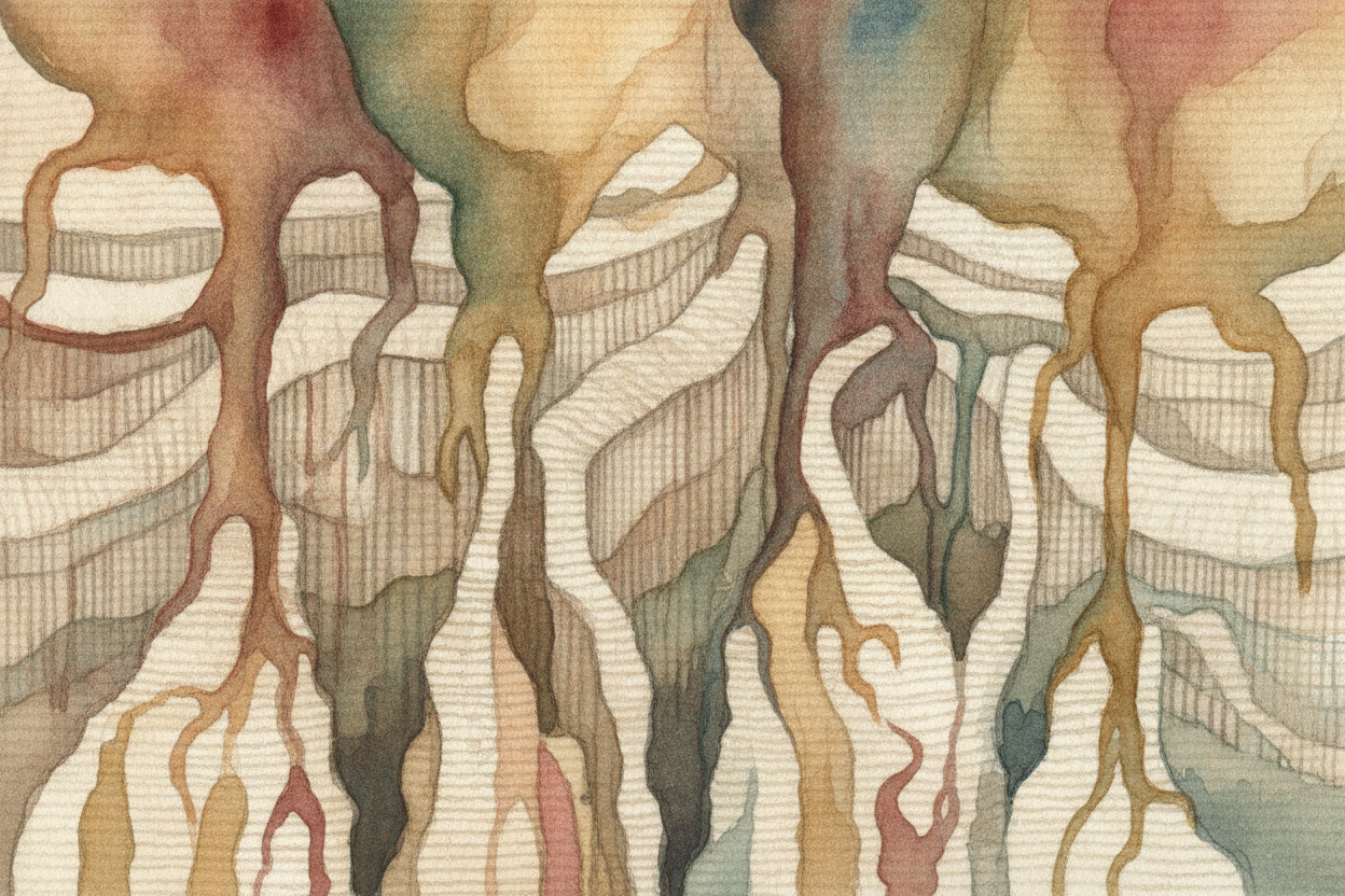So when the binder hardens, it hardens all through those little gaps — wrapping around the threads **like roots growing 