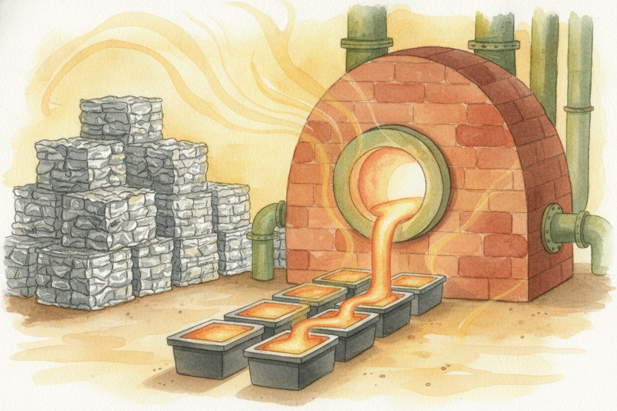 Take the metal can. It gets crushed into bales, then dropped into a furnace ~~so hot the metal turns to glowing liquid~~