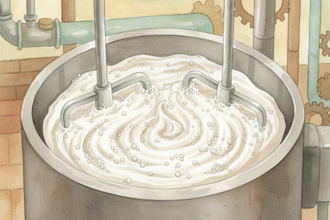 ~~And there's one more trick.~~ When ice cream is churned, **air gets whipped into the mixture**, making it light and fl