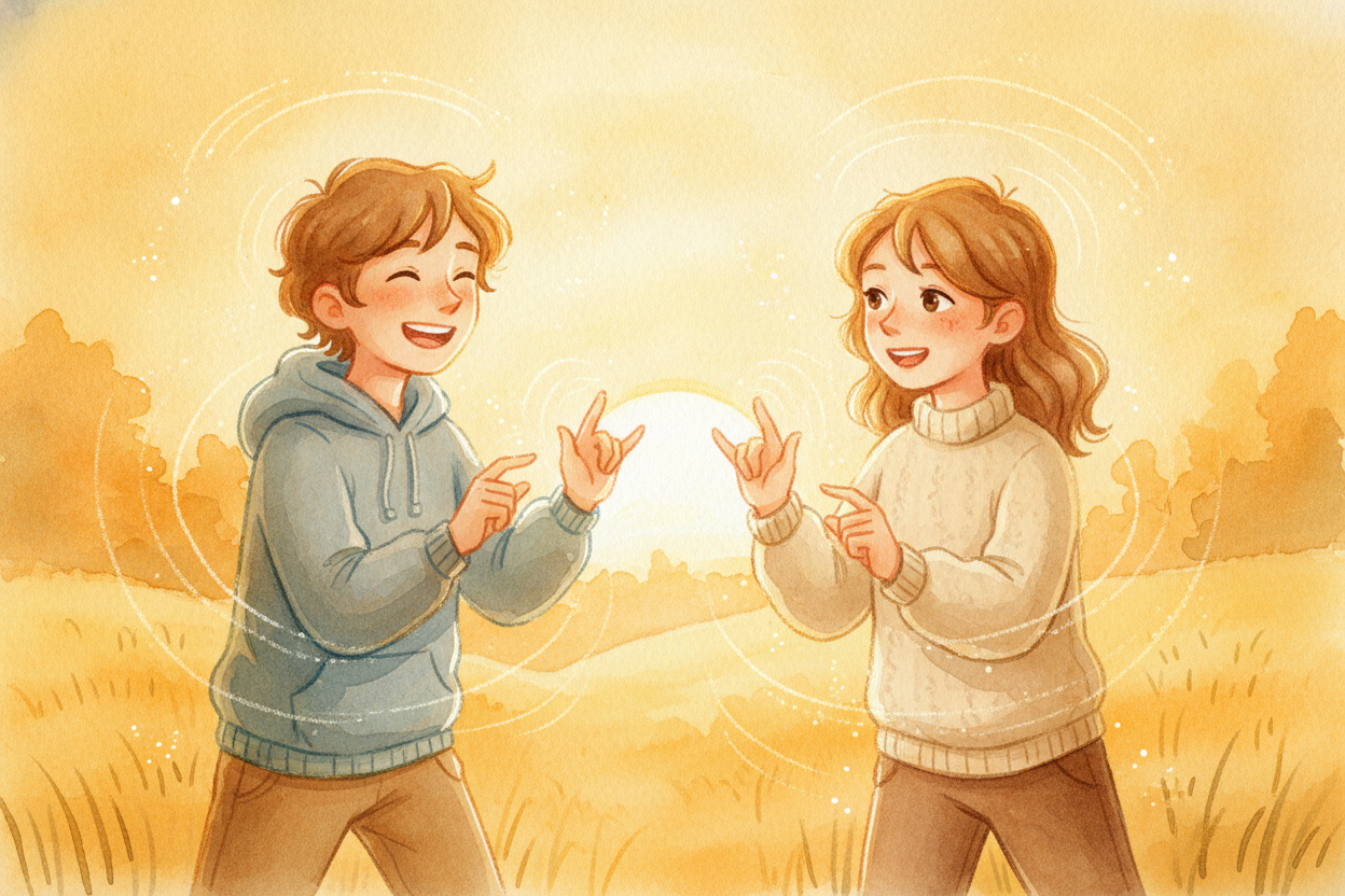 Back in that silent park, the laughter is still going. No one has made a sound — yet a whole story has been told, a joke